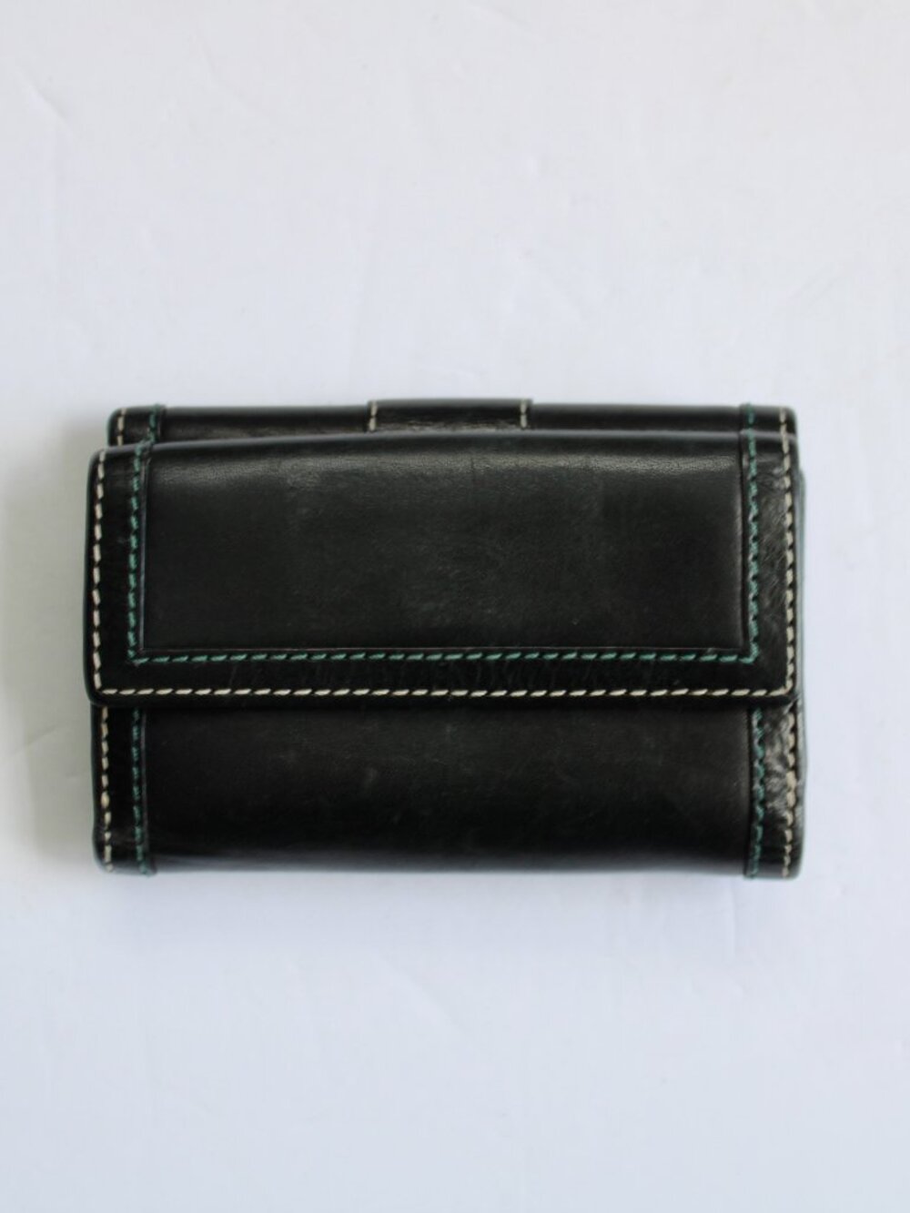 Coach Vintage Y2K Black Stitched Accent Bifold Leather Wallet Coin Pocket - Picture 2 of 8